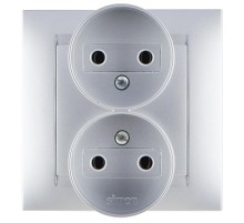 Simon 15 Алюминий Розетка двойная б/з, 16А 250В, винт. зажим  1590457-033  Simon