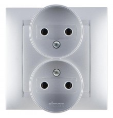 Simon 15 Алюминий Розетка двойная б/з, 16А 250В, винт. зажим  1590457-033  Simon