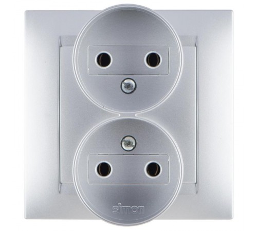 Simon 15 Алюминий Розетка двойная б/з, 16А 250В, винт. зажим  1590457-033  Simon