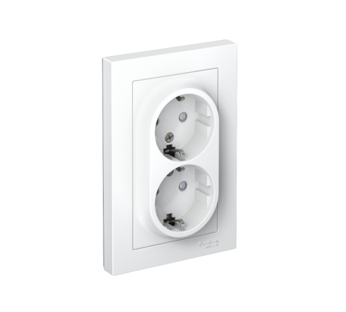 AtlasDesign Белый Розетка 2-ая с заземлением, со шторками, 16А, (в сборе с рамкой)  ATN000126  SE