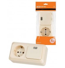 Блок комбинированный выкл. 1-кл. с/п 10А + розетка 2П+З 16А 250В БКВР IP20 сл. кость "Ладога"   SQ1801-0203  TDM