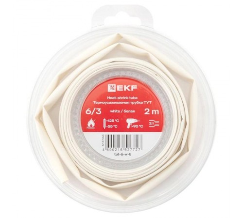Термоусаживаемая трубка ТУТ нг 6/3 белая ролик 2 м tut-6-w-bEKF