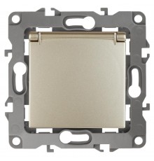 Розетка 12-2103-04 с заземлением со шторками с крышкой, 16АХ-250В,  шампань  Б0014696  ЭРА