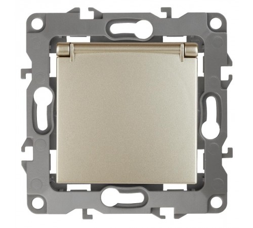 Розетка 12-2103-04 с заземлением со шторками с крышкой, 16АХ-250В,  шампань  Б0014696  ЭРА