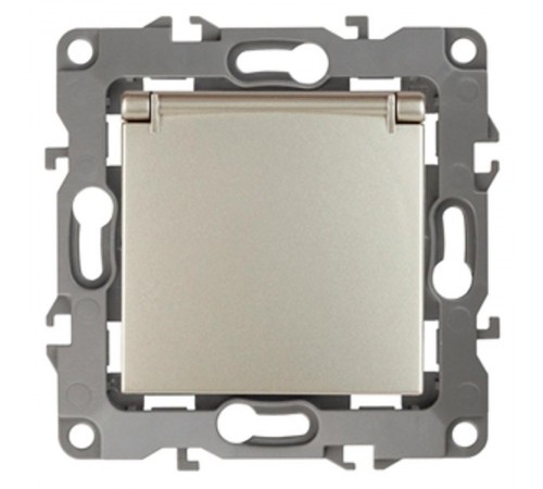 Розетка 12-2103-04 с заземлением со шторками с крышкой, 16АХ-250В,  шампань  Б0014696  ЭРА