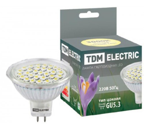 Лампа светодиодная LED 5Вт GU5.3 12В 3000К MR16 SMD отражатель (рефлектор)  SQ0340-0006  TDM