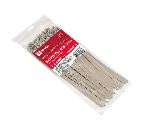 Хомут AISI 304 из нержавеющей стали, 7.9x260 (100 шт.) FlexLock PROximaplc-fl-tss-304-7.9x260EKF