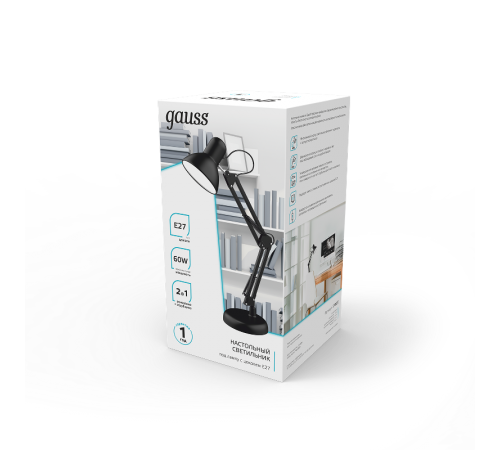Светильник настольный GTL002 60W 220-240V E27 черный струбцина и основание 1/12  GT0022  Gauss