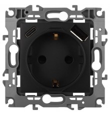Розетка  Серия 12 12-4108-05 2P+E 16A-250В со шторками с USB type-A+C 5В-3А антрацит  Б0067707  ЭРА