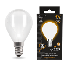 Лампа светодиодная Filament Шар 9W 590lm 3000К Е14 milky LED 1/10/50  105201109  Gauss