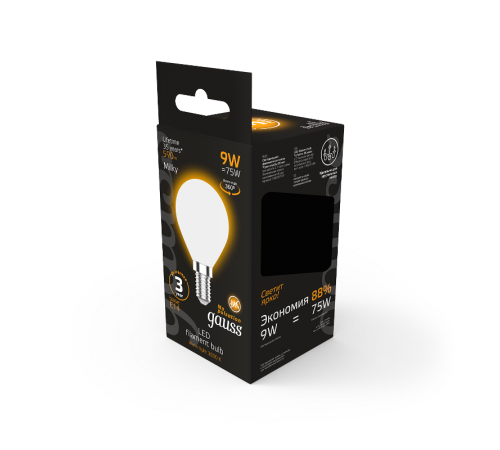 Лампа светодиодная Filament Шар 9W 590lm 3000К Е14 milky LED 1/10/50  105201109  Gauss