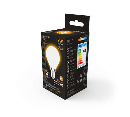 Лампа светодиодная Filament Шар 9W 590lm 3000К Е14 milky LED 1/10/50  105201109  Gauss