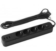 Сетевой фильтр  USF-4es-1,5m-3xUSBA-B с базовой защитой с заземлением с выключателем 4 розетки+3xUSBA 3,1A 1,5м 10А   Б0059568  ЭРА