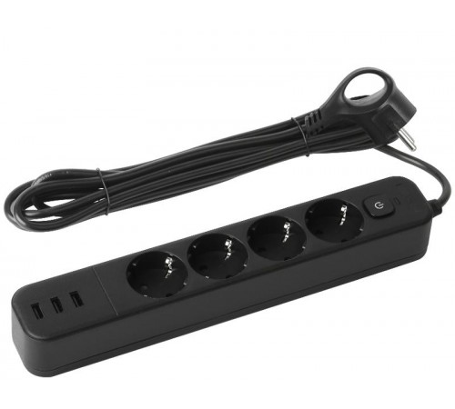 Сетевой фильтр  USF-4es-1,5m-3xUSBA-B с базовой защитой с заземлением с выключателем 4 розетки+3xUSBA 3,1A 1,5м 10А   Б0059568  ЭРА