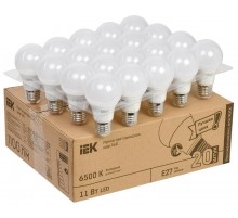 Лампа светодиодная  A60 груша 11Вт 230В 6500К E27 (20шт/жкхпак)  LLE-A60-11-230-65-E27-20  IEK