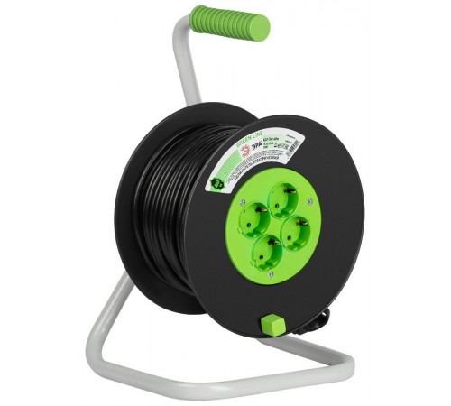 Удлинитель силовой ЭРА GREEN LINE KAT-3x1-40m Greenline на катушке пластик 4 розетки с заземлением 40м ПВС 3x1мм2   Б0065116  ЭРА