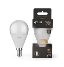 Лампа светодиодная LED 7Вт E14 220В 3000К шар, диммируемая  105101107-D  Gauss