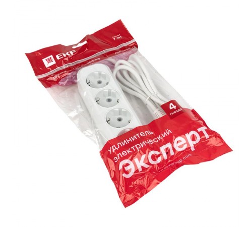 Удлинитель "Эксперт"  4 гнезда 2 метра 16А/3,5кВт с заземлением ПВС 3х1 EKF PROxima  UBA16-310-4-02  EKF