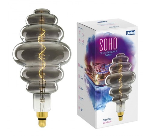 Лампа светодиодная LED-SF40-5W/SOHO/E27/CW CHROME/SMOKE GLS77CR LED SOHO. Хромированная/дымчатая колба. Спиральный филамент  UL-00005920  Uniel