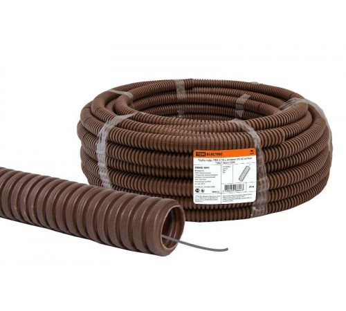 Труба гибкая гофрированная ПВХ 16мм с протяжкой лёгкая "ЭКО" (25м) бук  SQ0401-0041  TDM