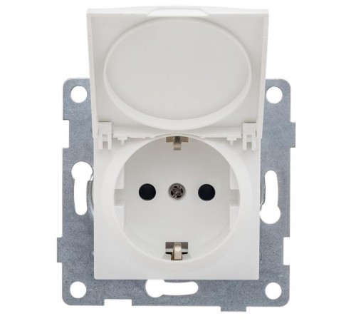 Ugra Розетка 1-ой с/з с з/ш и крышкой, СУ , 16А, 250В, белый  С11Р91-001  GUSI Electric