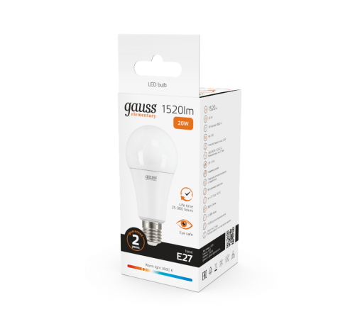 Лампа светодиодная LED 20Вт E27 220В 2700К Elementary A60  23219  Gauss