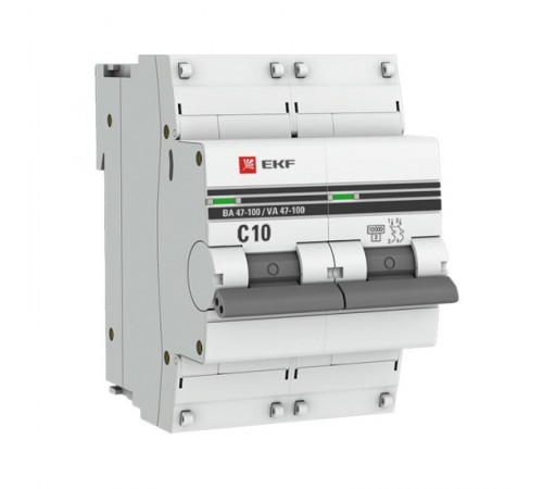 Выключатель автоматический двухполюсный ВА 47-100 10А C 10кА PROxima  mcb47100-2-10C-pro  EKF