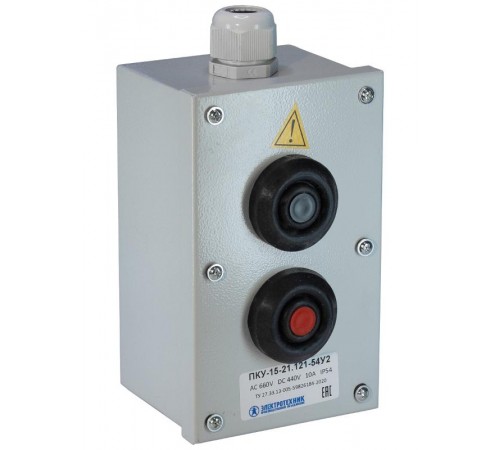 ПКУ-15-21.121-54У2 (1*КЕ081/2(1з+1р) черная + 1*КЕ081/2(1з+1р) красная + PG-19), пост управления (ЭТ)  ET008513  Электротехник