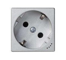 Розетка с заземлением, шторками и индикатором напряжения с винтовым подключением Schuko 2Р+Е 16A 250В~ цвета алюминий K45 Connect  KL01-8  Simon