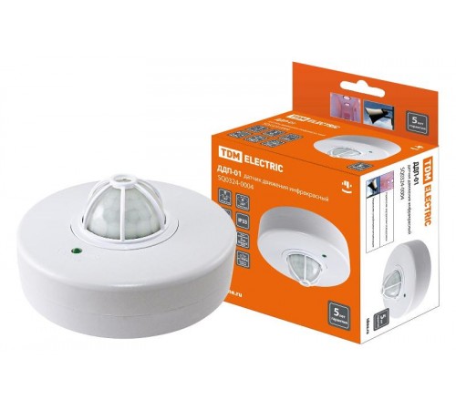Датчик движения ДДП-01 1100Вт, 5-480с, 2-8м, 5+Лк, 120(сбоку)+360(сверху) гр, IP33,  SQ0324-0004  TDM