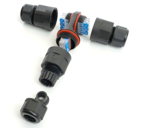 Соединитель-коннектор 3-контактный на 3 выхода, с СМК221 пружинным контактом IP68, черный, LD541  49194  STEKKER