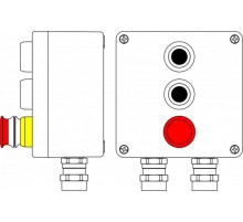 Ex пост управления из алюминия; 1Ex d e IIC T6 Gb X / Ex tb IIIB T80°CDb X / IP66;  Аварийная кнопка красная, 1NC/1NO -1 шт.; Кнопкачерная,1NC/1NO -2 