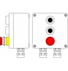 Ex пост управления из алюминия; 1Ex d e IIC T6 Gb X / Ex tb IIIB T80°CDb X / IP66;  Аварийная кнопка красная, 1NC/1NO -1 шт.; Кнопкачерная,1NC/1NO -2 