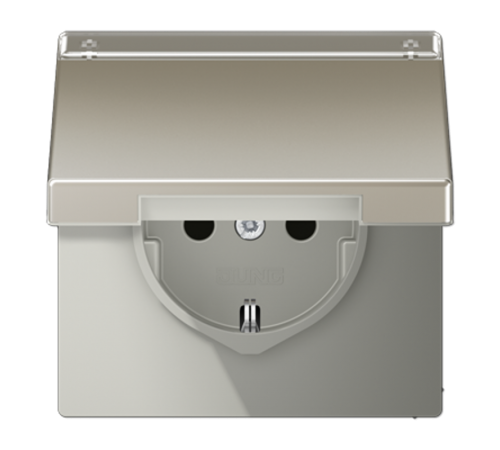 Штепсельная розетка SCHUKO 16A 250V~ с откидной крышкой и полем для надписи; благородная сталь  ES1520NAKL  Jung