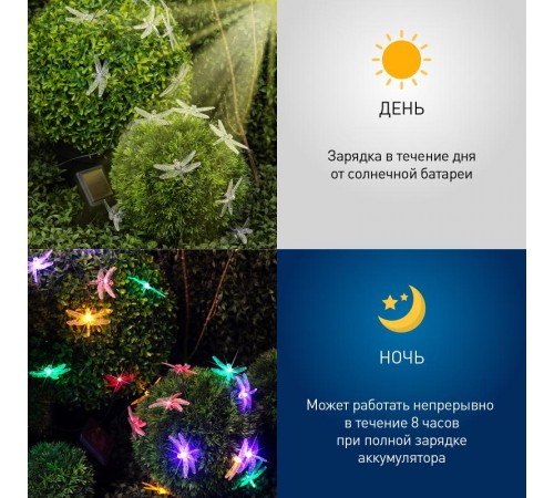 Садовая гирлянда ERASF22-16 Стрекоза на солнечной батарее 5,8 м  Б0053365  ЭРА