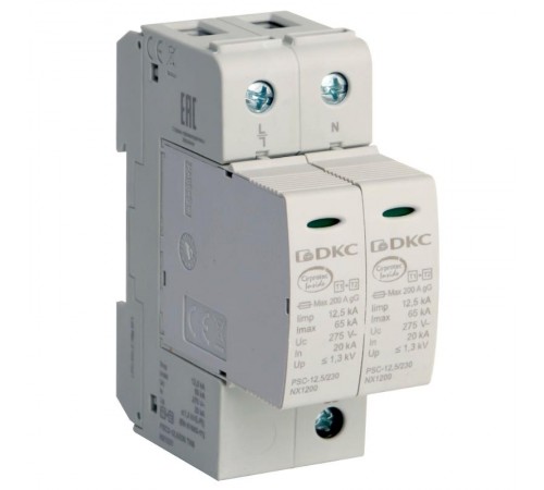 Ограничитель импульсных перенапряжений УЗИП, класс I+II, 2-полюсный, L-N-PE, 12  NX1221  DKC