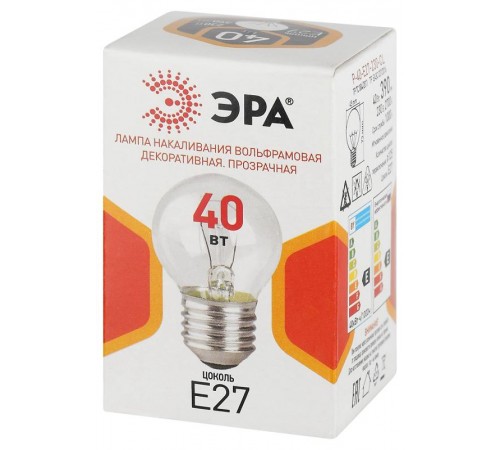 Лампа накаливания  P45 40Вт Е27 / E27 230В  шар прозрачный  Б0066568  ЭРА