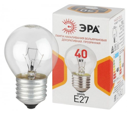 Лампа накаливания  P45 40Вт Е27 / E27 230В  шар прозрачный  Б0066568  ЭРА