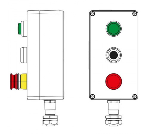 Взрывозащищенный пост управления из алюминия CPE-A-14-(1xLG(250)-1xP1B(11)-1xP6E(11))-1xKAEPM2MHK-20(C)1Ex d e IIC Т5 Gb / Ex tbIIIC T95°C Db IP66  2