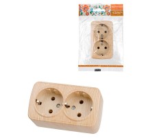 Розетка двойная 2П+3 открытой установки IP20 16А, сосна "Дача" Народная  SQ1824-0040  TDM