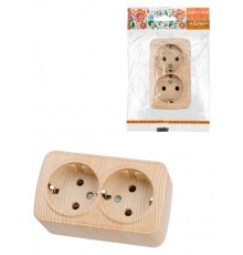 Розетка двойная 2П+3 открытой установки IP20 16А, сосна "Дача" Народная  SQ1824-0040  TDM