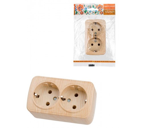 Розетка двойная 2П+3 открытой установки IP20 16А, сосна "Дача" Народная  SQ1824-0040  TDM