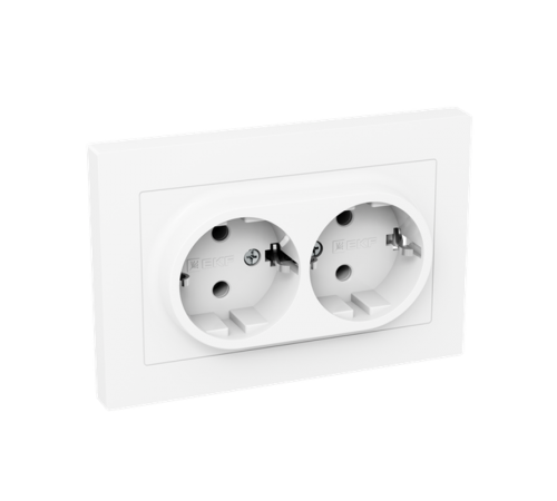 Механизм розетки двойной, 16А, с заземлением, без шторок, с рамкой, белый Эпика EKF  UP1-SOW-210  EKF