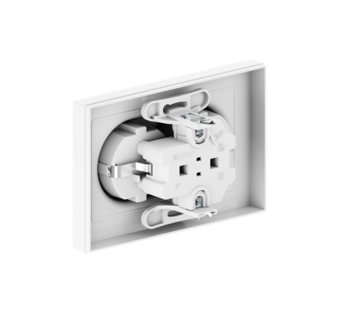Механизм розетки двойной, 16А, с заземлением, без шторок, с рамкой, белый Эпика EKF  UP1-SOW-210  EKF
