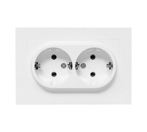 Механизм розетки двойной, 16А, с заземлением, без шторок, с рамкой, белый Эпика EKF  UP1-SOW-210  EKF