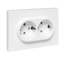 Механизм розетки двойной, 16А, с заземлением, без шторок, с рамкой, белый Эпика EKF  UP1-SOW-210  EKF