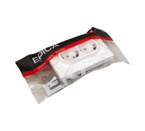 Механизм розетки двойной, 16А, с заземлением, без шторок, с рамкой, белый Эпика EKF  UP1-SOW-210  EKF