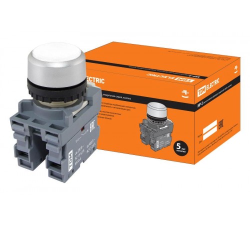 Кнопка с фиксацией MP2-20W в сборе d22мм 1з+1р белая  SQ0747-0011  TDM