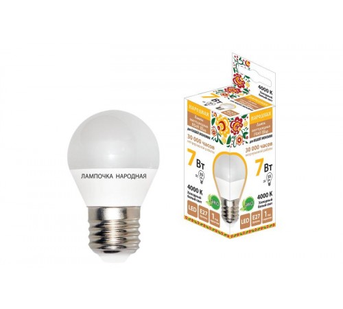 Лампа светодиодная FG45-7 Вт-230 В-4000 К-E27 Народная  SQ0340-0189  TDM