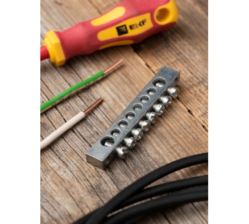 Шина PEN "ноль-земля" (6x9мм) 8 отв. цинк крепеж по краям  sn1-63-08-k  EKF